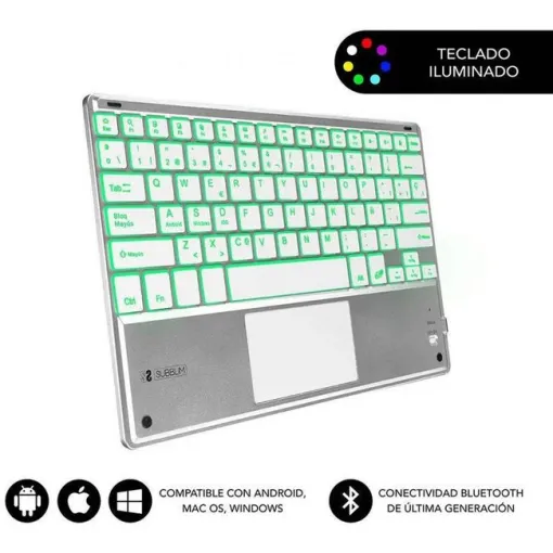 Teclado Retroiluminado Bluetooth Smart Para Tablet O Ipad  Blanco Plata