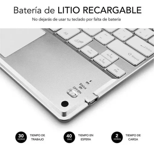 Teclado Retroiluminado Bluetooth Smart Para Tablet O Ipad  Blanco Plata