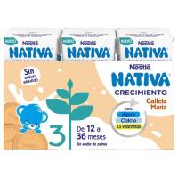 Leche de crecimiento junior 1+ galleta NESTLÉ, pack 3x180 ml
