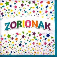 Servilletas de papel Zorionak 33x33 cm, pack 16 uds