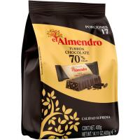Porciones de chocolate crujiente 70% EL ALMENDRO, bolsa 400 g