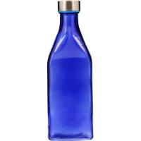Botella cuadrada Reflex, vidrio color azul con tapón inox QUID, 1l litro