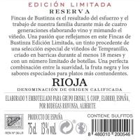 Vino Tinto Reserva Rioja FINCAS DE BUSTINZA, botella 75 cl