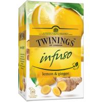 Infusión lemon&ginger TWININGS, caja 20 uds