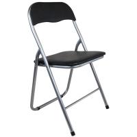 Silla plegable con asiento y respaldo en PVC acolchado negro, 45x45x45/80 cm