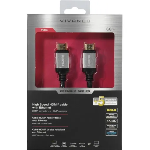 Cable premiun HDMI (type A) Ethernet 42202 VIVANCO, 3 metros