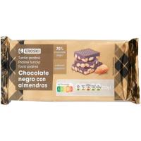 Turrón de chocolate negro 70% con almendra EROSKI, tableta 250 g