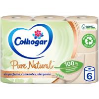 Papel higiénico COLHOGAR Pure Natural, paquete 6 rollos