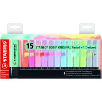 Marcador fluorescente con peana, colores surtidos pastel Boss STABILO, Set 15 uds