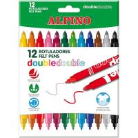 Rotulador doble punta: fina y gruesa, 12 colores tinta lavable ALPINO, caja 12 uds