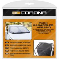 Pack parasol delantero de coche 150x80 cm y 2 cortinillas laterales BC CORONA