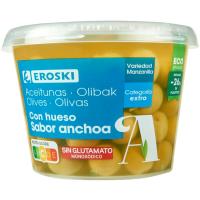 Aceituna sabor anchoa EROSKI, cubeta 300 g