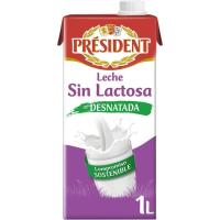 Leche sin lactosa desnatada PRESIDENT, brik 1 litro