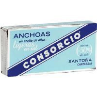 Anchoas en aceite de oliva ligeras en sal CONSORCIO, lata 26 g