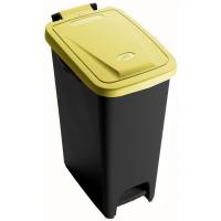 Cubo de basura con tapa amarilla, pedal Ecopedalbin, 16 litros MONDEX, 33x25x40 cm