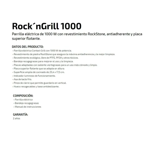 Parrilla eléctrica, 1000 W, Rock¿nGrill 1000  CECOTEC