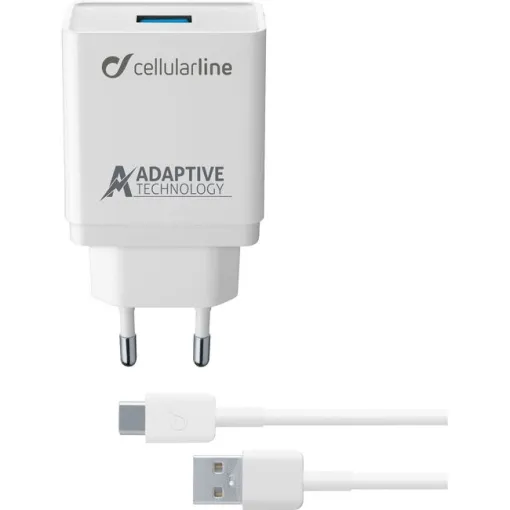 Cargador de red blanco USB 15W y cable tipo C, ACHSMKIT15WTYCW CELLULAR LINE