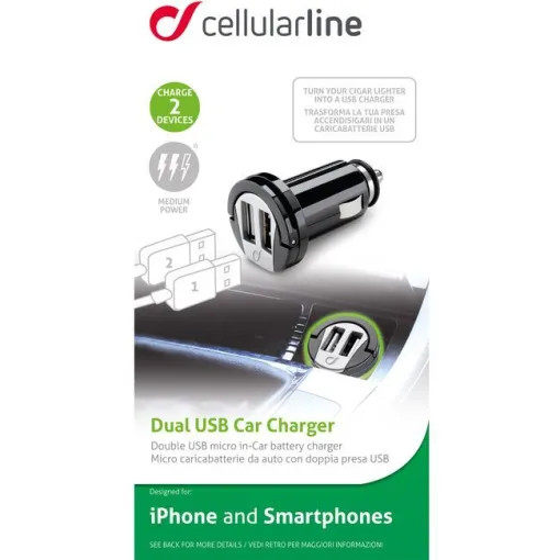 Cargador coche 2 usb 10w negro CELLULAR LINE, 1 ud