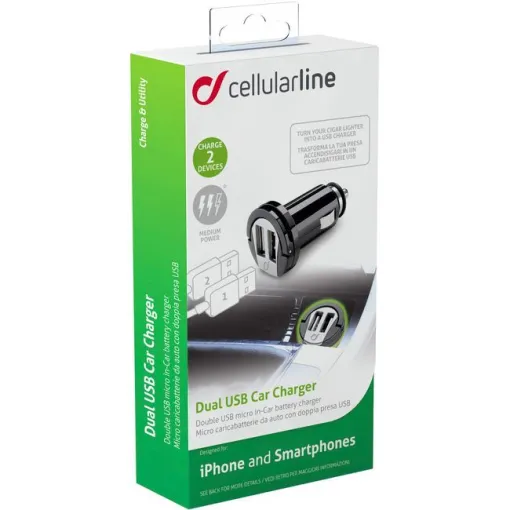 Cargador coche 2 usb 10w negro CELLULAR LINE, 1 ud