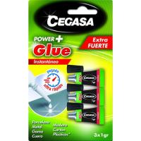 Pegamento Power+Glue instantáneo trio CEGASA, Pack 3 x 1 gr