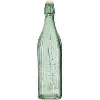 Botella cuadrada Viba, vidrio tallado color verde, tapón hermético QUID, 1 litro