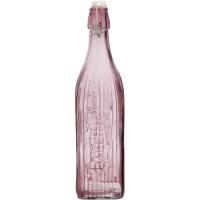 Botella cuadrada Viba, vidrio tallado color rosa, tapón hermético QUID, 1 litro