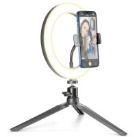 Trípode con aro de luz led, móvil no incluido, Selfie Ring Flash CELLULAR LINE