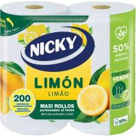 Papel de cocina limón 2 capas NICKY, paquete 2 rollos