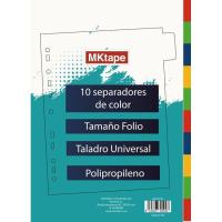 Separador Folio 10 posiciones, polipropileno, multicolor MKTAPE, 10 uds