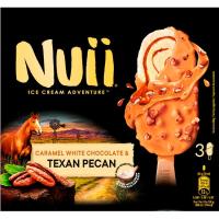 Bombón nueces texas&choco blanco y caramelo NUII, pack 3x90 ml