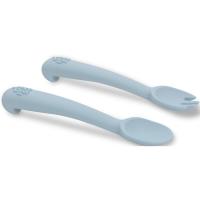 Cuchara y tenedor azul de silicona INTERBABY