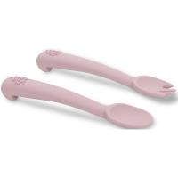 Cuchara y tenedor rosa de silicona INTERBABY