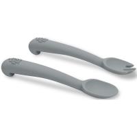 Cuchara y tenedor gris de silicona INTERBABY