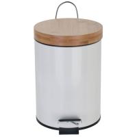 Cubo Aza blanco con pedal, en acero y tapa en bambú, 16,8x24 cm MSV, 3 litros