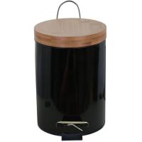 Cubo Aza negro con pedal, en acero y tapa en bambú, 16,8x24 cm MSV, 3 litros