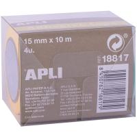 Cinta adhesiva de papel washi tonos flúor, 15mm x 10 m APLI, pack 4 uds