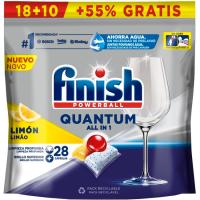Lavavajillas limón FINISH QUANTUM, bolsa 18+10 dosis
