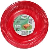 Plato rojo compostable libre de plástico Ø23 cm, pack 12 uds