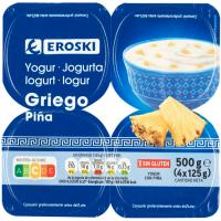 Yogur griego de piña EROSKI, pack 4x125 g