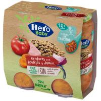 Tarrito c/ trozos de lentejas, verdura, jamón HERO, pack 2x235 g