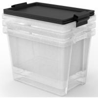 Caja de plástico con tapa negra New, 15 litros, 36x25x31 cm TATAY, set de 3 uds