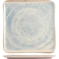 Plato cuadrado en gres stoneware azul y marrón Sky, 21 cm