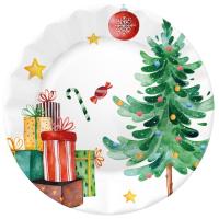 Plato navideño desechable Funny Present, Ø  24,5 cm, pack 8 uds