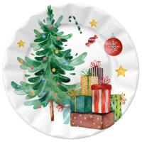 Plato navideño desechable Funny Present,  Ø 20 cm, pack 8 uds