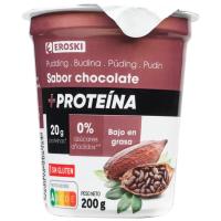 Pudding +proteína sabor chocolate EROSKI, tarrina 200 g