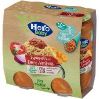 Tarrito trozos de espaguetis, carne y verdura HERO, pack 2x235 g