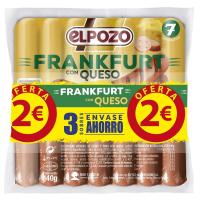 Salchichas Franfurt con queso EL POZO, pack 3x140 g