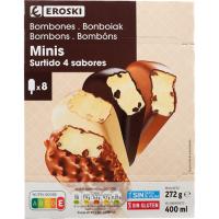 Surtido mini bombones 4 sabores EROSKI, pack 8x50 ml