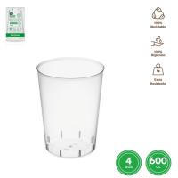 Vaso transparente reutilizable y reciclable de 600 cc, pack 4 uds
