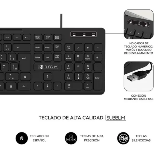 Teclado Business Slim Silencioso Con Cable Usb  Negro